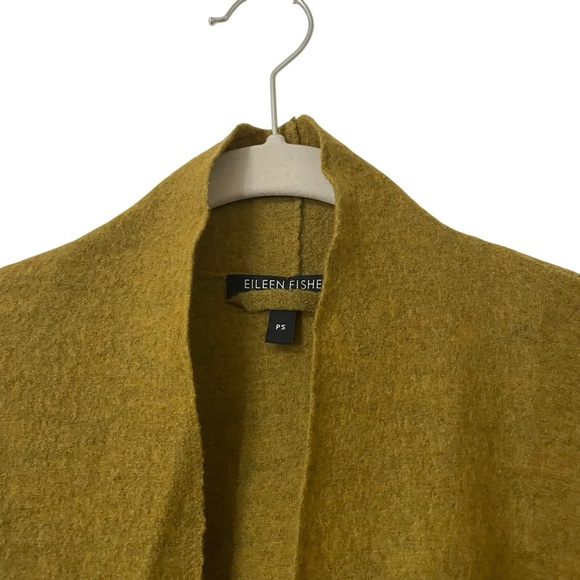 Eileen Fisher Mustard Open Front Cardigan Small Petite Merino Wool Lagenlook - Picture 3 of 9